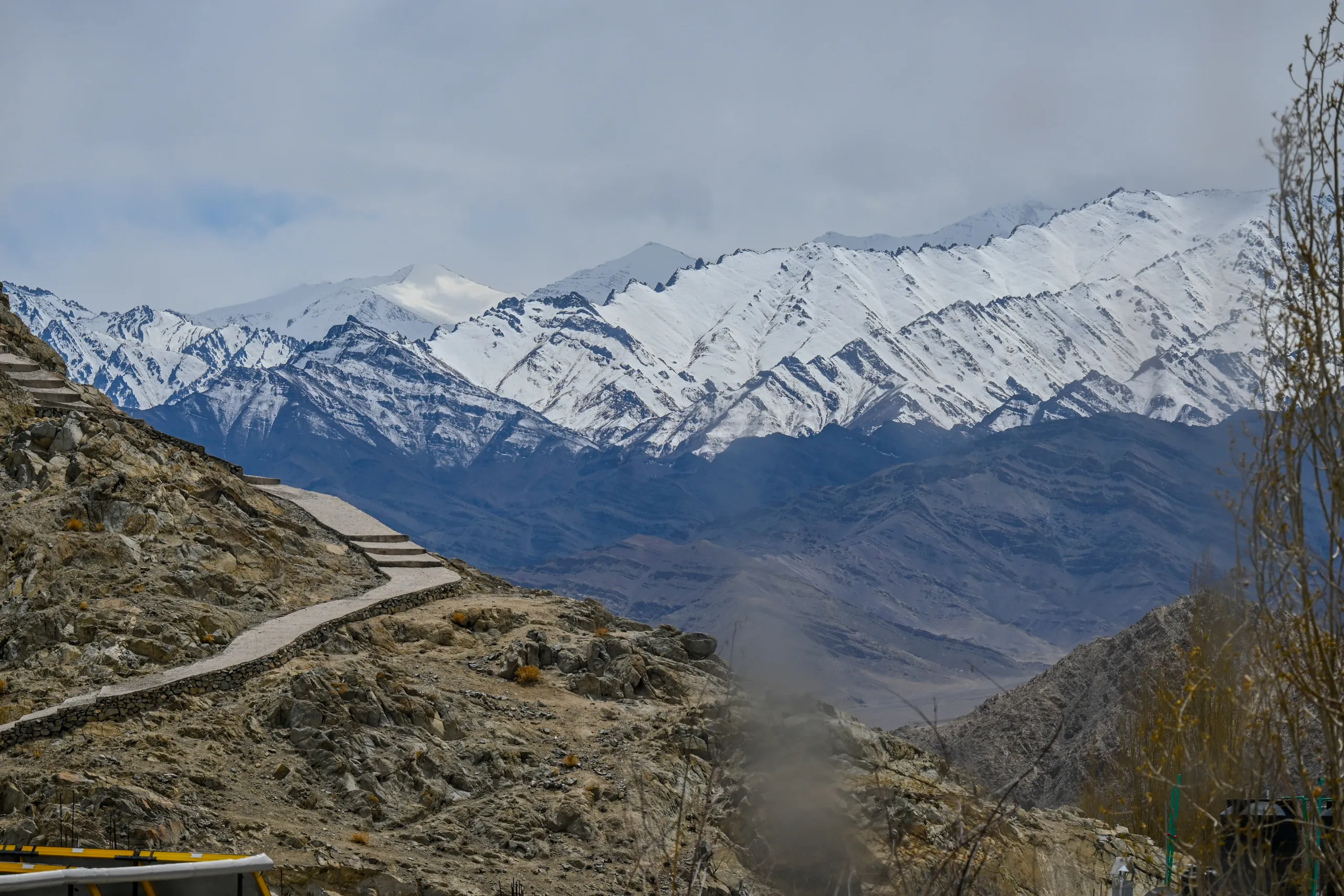 Snow-covered Himalayan hills in a winter landscape near Leh Ladakh